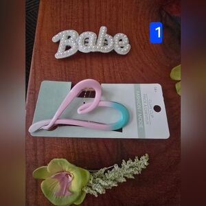 Pearl 'Babe' Hair Clip & Pink-Blue Swirl Claw Clip Set Of 3 Choose The Number